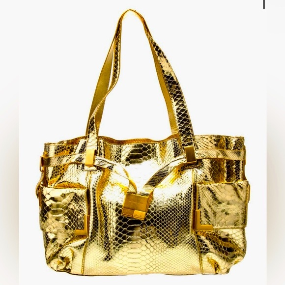Stunning metallic New Michael Kors Collection genuine python snakeskin X…